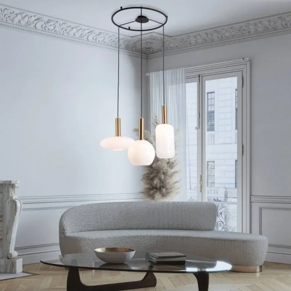 Żyrandol do salonu 22150 szklane kule nad stół białe złote