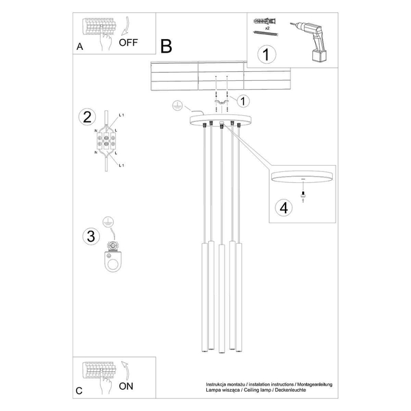 Lampa zwisowa do sypialni Pastelo SL.1174 tuba złota czarna