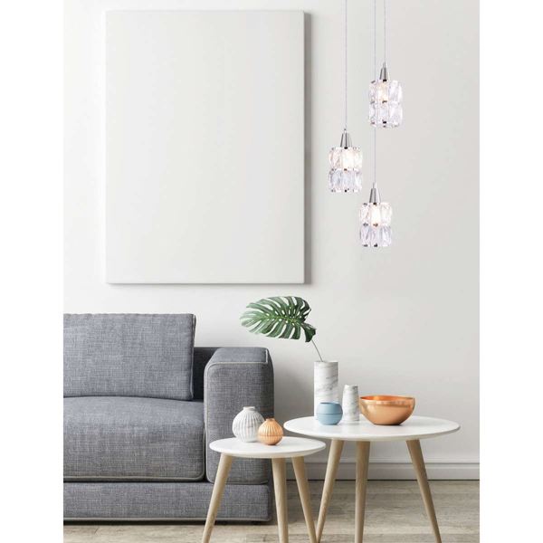 Glamour LAMPA wisząca WOLLI 15760-3 Globo szklana OPRAWA zwis kryształki nikiel matowy chrom