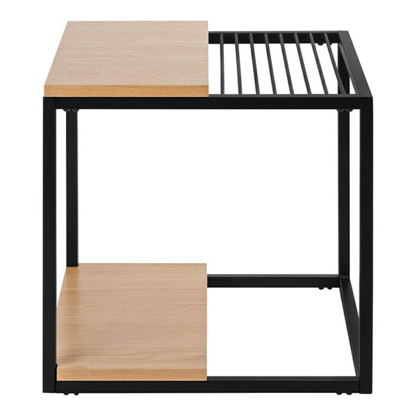 Drewniany stolik Galler 1522 King Home metalowy gazetnik dąb czarny