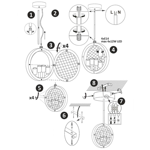 LAMPA wisząca ARETE 312907 Polux rustykalna OPRAWA okrągła ZWIS świecznikowy złoty czarny