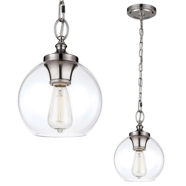 Wisząca LAMPA loftowa Tabby FE/TABBY/P/S Elstead FEISS industrialna OPRAWA szklana ZWIS na łańcuchu kula ball nikiel przezroczysta