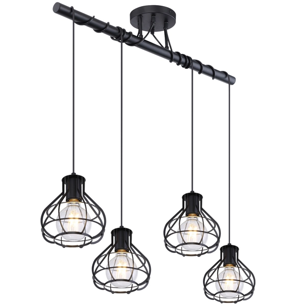 Wisząca LAMPA industrialna CLASTRA 15388-4D Globo druciana OPRAWA metalowy ZWIS na listwie czarny