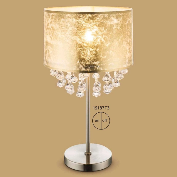 Stojąca LAMPKA nocna AMY 15187T3 Globo abażurowa LAMPA stołowa z kryształkami glamour crystal złota przezroczysta