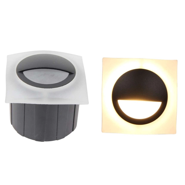 Wupszczana LAMPA schodowa Q5 LED 313713 Polux podtynkowa OPRAWA kwadratowa LED 3W 4000K metalowa IP44 grafitowa