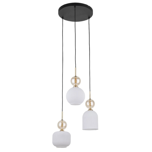 Wisząca lampa do przedpokoju Sophia Cognac ryflowana biały czarny