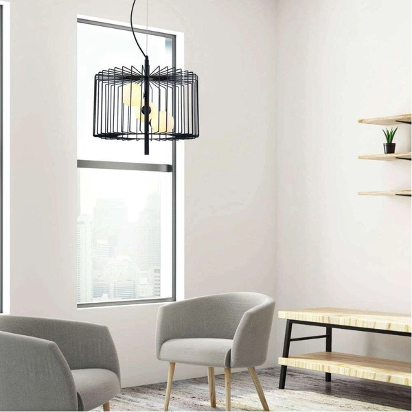 LAMPA wisząca DAREN MDM-3937/3 BK Italux metalowa OPRAWA klatka druciana zwis czarny
