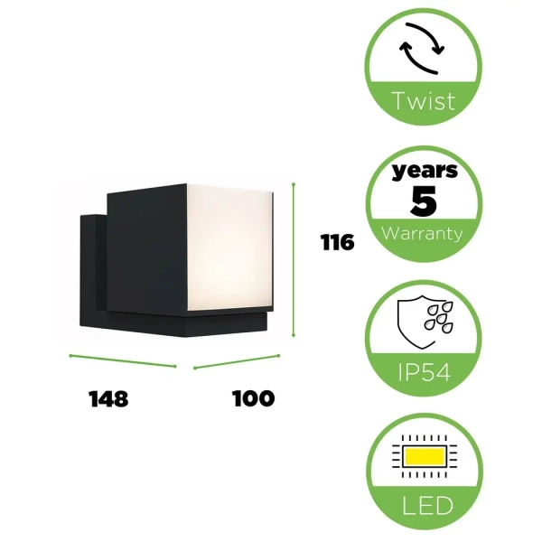 Elewacyjna LAMPA kinkiet CUBA 5193803012 Lutec kwadratowa OPRAWA metalowa LED 12W 3000K ścienna IP54 czarna