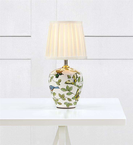 Ceramiczna LAMPA stołowa MANSION 107039 Markslojd abażurowa LAMPKA klasyczna wzorki retro motyle biały