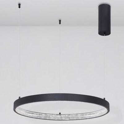 Wisząca LAMPA glamour MORON LE41723 Luces Exclusivas metalowa OPRAWA pierścień ZWIS LED 37W 3000K z krysztakami czarny