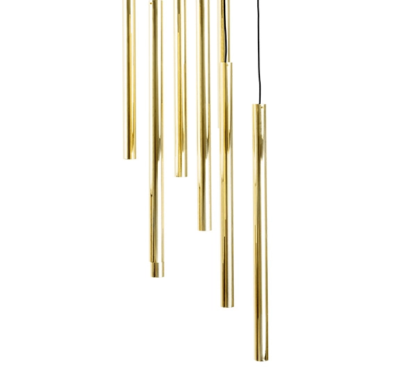 Lampa wisząca AKADI 0136 metalowa tuby zwis kaskada czarny złoty