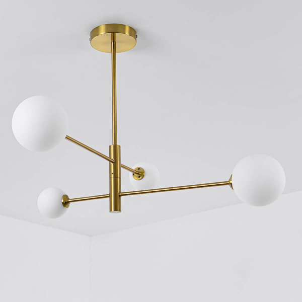 LAMPA sufitowa DORADO LP-002/4P Light Prestige loftowa OPRAWA 4-punktowy metalowy plafon molekuły szklane kule złote białe