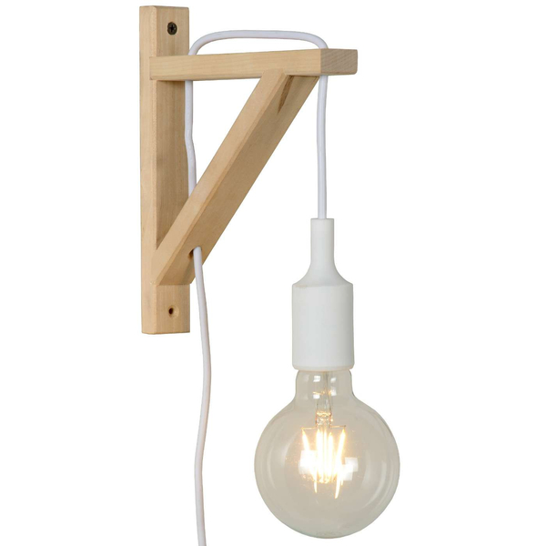 Skandynawska LAMPA ścienna FIX WALL 08208/01/31 Lucide metalowa OPRAWA kinkiet biały drewno