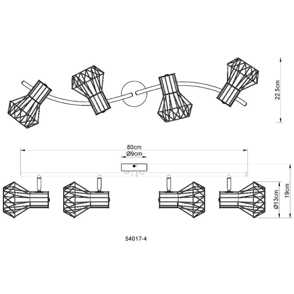 Druciana LAMPA sufitowa PRISKA 54017-4 Globo industrialna OPRAWA metalowy plafon klatki regulowane czarne