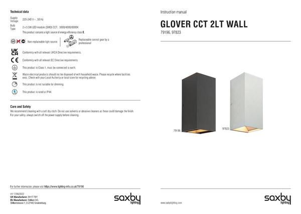 Kinkiet elewacyjny Glover 79196 Saxby LED 5.5W 3000-6000K IP44 matowy czarny