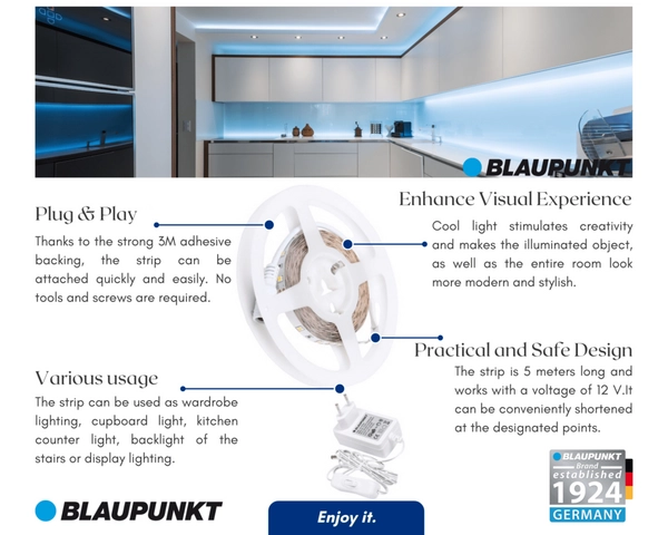 Zestaw taśma LED z zasilaczem Blaupunkt TL12NW-SET 5M