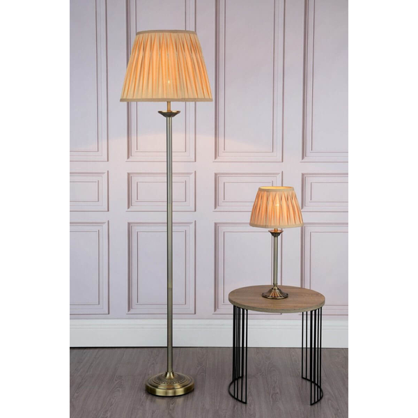 Podłogowa lampa do salonu Hatton HAT4975 z abażurem mosiądz