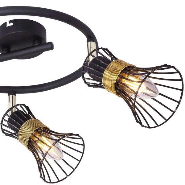 LAMPA sufitowa PURRA 54814-3 Globo metalowa OPRAWA plafon rustykalne klatki druciane czarne złote