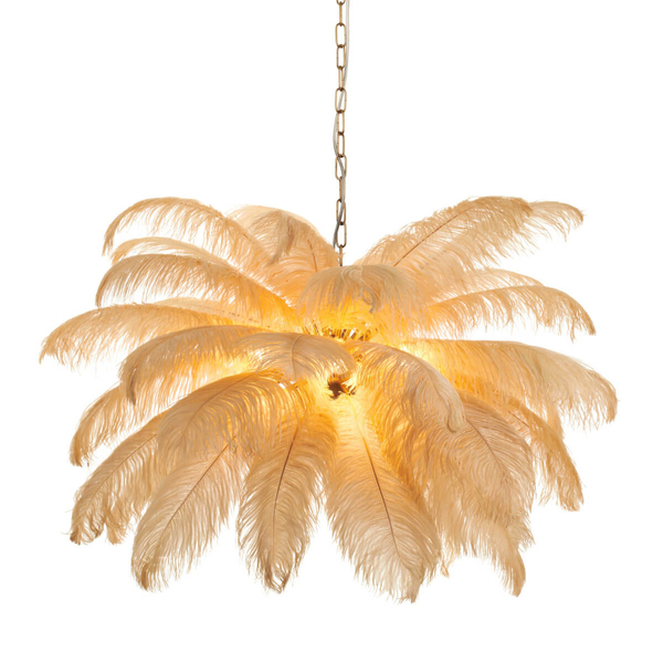 Nowoczesna lampa wisząca EMU ST-DN127 beige pióra beżowy złoty