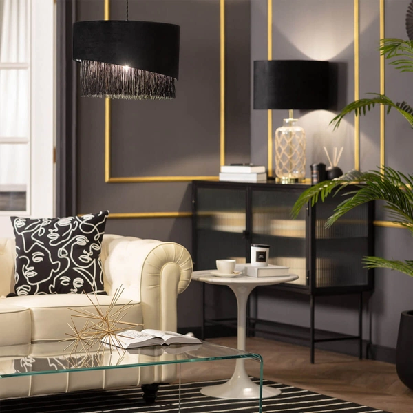 Materiałowa lampa wisząca Fonte ABR-LWAF-E27 Abruzzo aksamit czarny