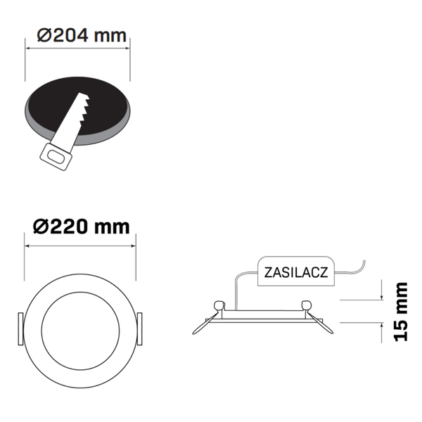 Okrągła oprawa sufitowa RIGEL LED 324122 14W 4000K podtynkowa czarna