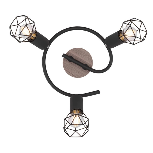 Przysufitowa lampa kierunkowa Xara 54802S-3H czarna drewno