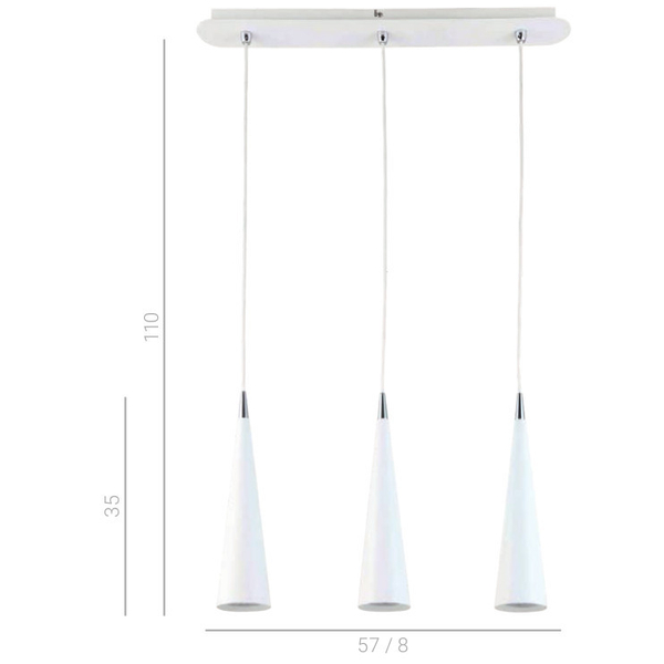 LAMPA wisząca PIETRO WH FH31803-AJ13 WH Italux metalowa OPRAWA stożki sople ZWIS na listwie dzwon biały