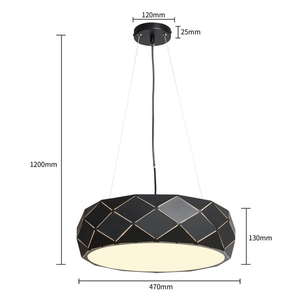 LAMPA wisząca REUS LP-8069/1P BK Light Prestige metalowa OPRAWA geometryczna zwis okrągły czarny
