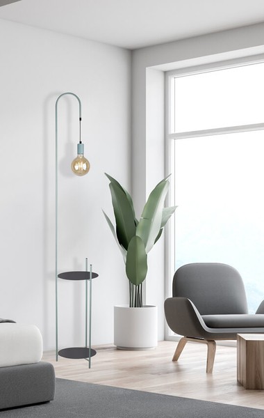 Lampa podłogowa Walk z półkami do salonu czarna zielona