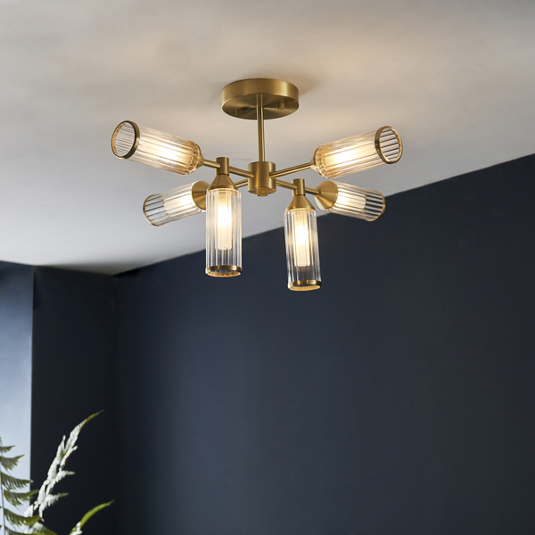Sufitowa lampa L&-192213 Light& tuby szklane plisowane mosiądz