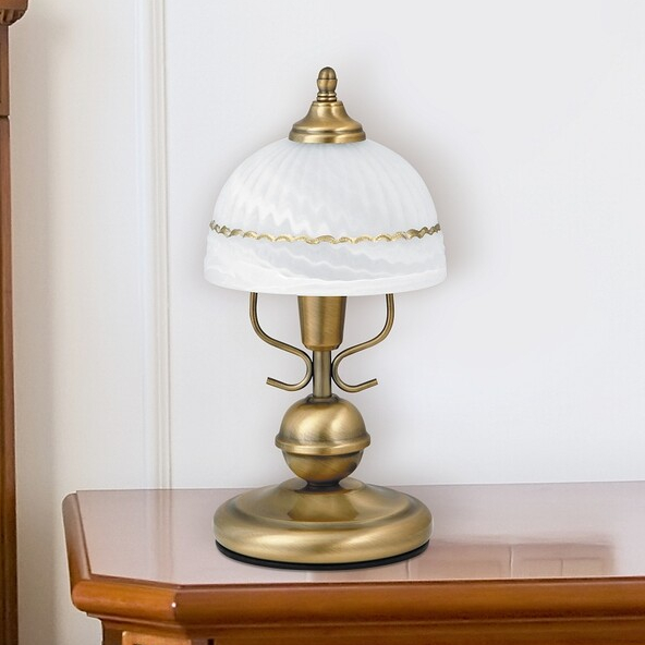 Retro lampa stołowa Flossi szklana do sypialni vintage brąz biała OUTLET