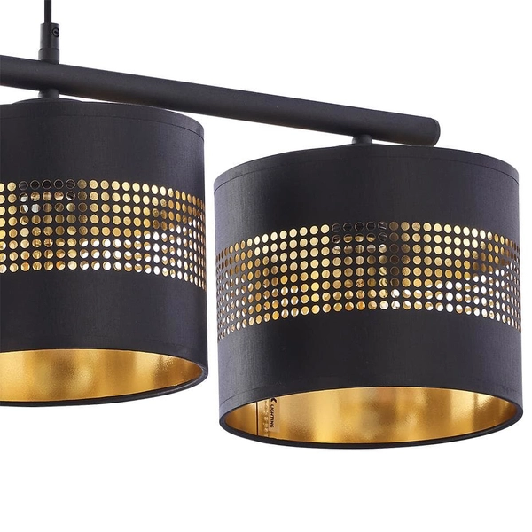 Abażurowa lampa wisząca Tago 3213 TK Lighting nad wyspę czarna złota