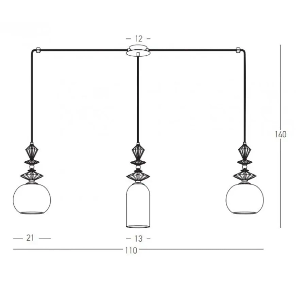 Liniowa wisząca lampa 22153 ceramiczna kule do salonu mosiądz czarny