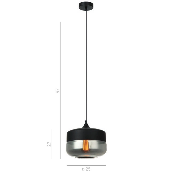 LAMPA wisząca MOLINA MDM-2380/1 BK+SG Italux skandynawska OPRAWA szklany ZWIS czarny przydymiony