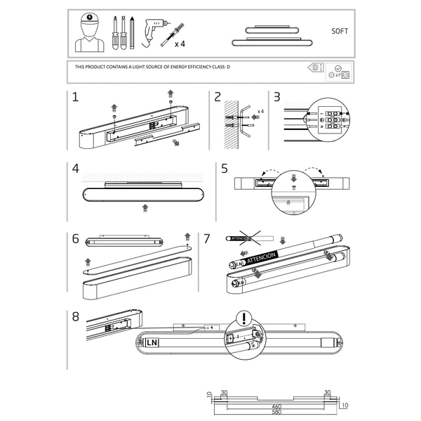 Podłużna lampa ścienna Soft Wall 7548 Nowodvorski belka metalowa biała