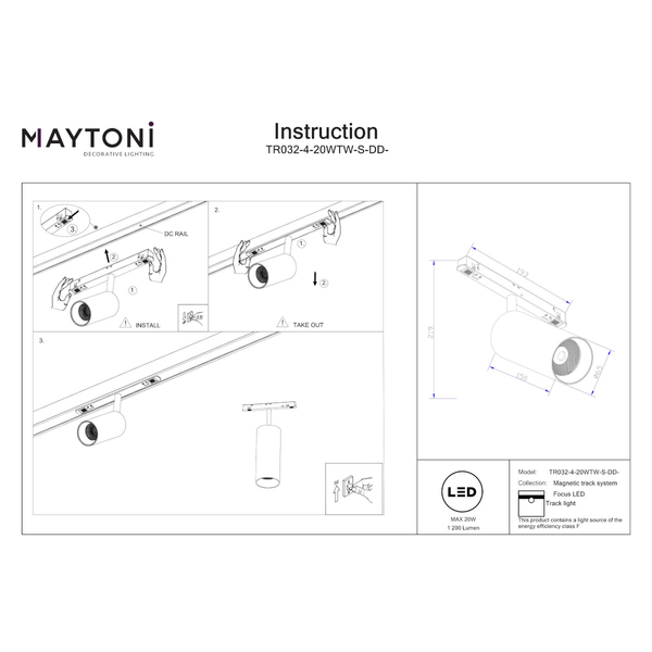 Magnetyczna lampa szynowa Focus TR032-4-20WTW-S-DD-W LED 20W 2700-6000K biała