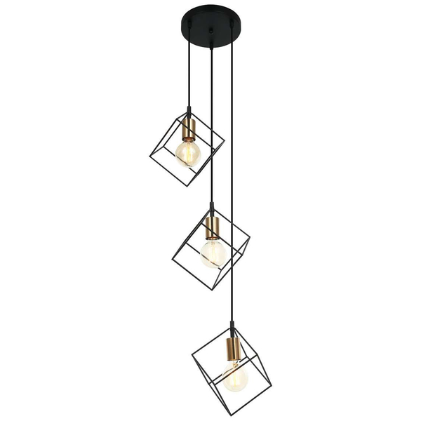 Industrialna LAMPA wisząca MORESTEL MDM-4244/3 BK+BRO Italux kwadratowa OPRAWA metalowy ZWIS klatka kaskada czarna złota