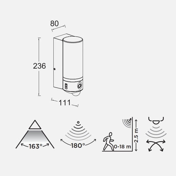 Ledowy kinkiet ścienny Pollux 5196004118 18,8W 2700-6500K IP44 tubka szara