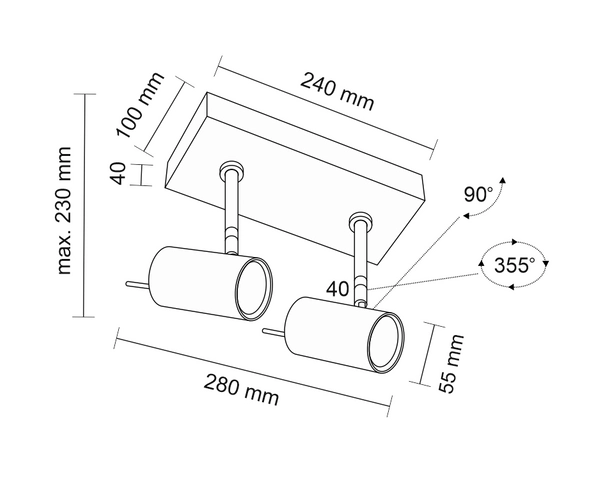 Reflektorek LAMPA sufitowa FUSSA 2217 Shilo regulowana OPRAWA ścienna KINKIET metalowe tuby czarne