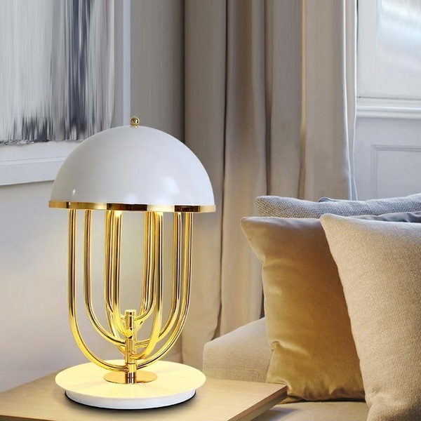 Biurkowa lampka BOTTEGA złoto biała lampa na stolik ruchoma