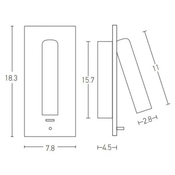 Podłużna lampa ścienna H65 LED 3W 3000K do sypialni z włącznikiem czarna