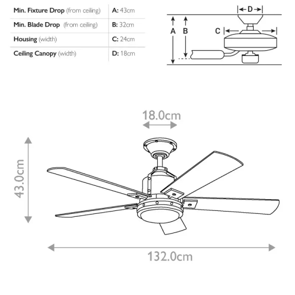 Wiatrak sufitowy z lampą LED Colerne nikiel KLF-COLERNE-52-BN 10W 4000K z pilotem