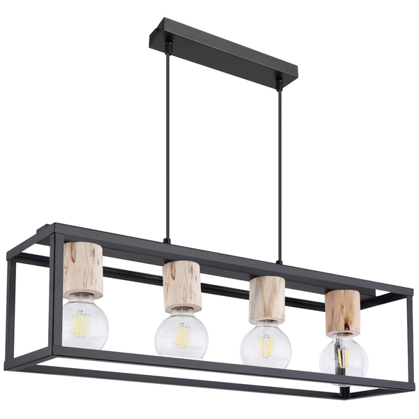 Wisząca LAMPA hygge HAGAR 15476-4H Globo metalowa OPRAWA prostokątny ZWIS industrialna klatka czarna drewniana czarna drewniana