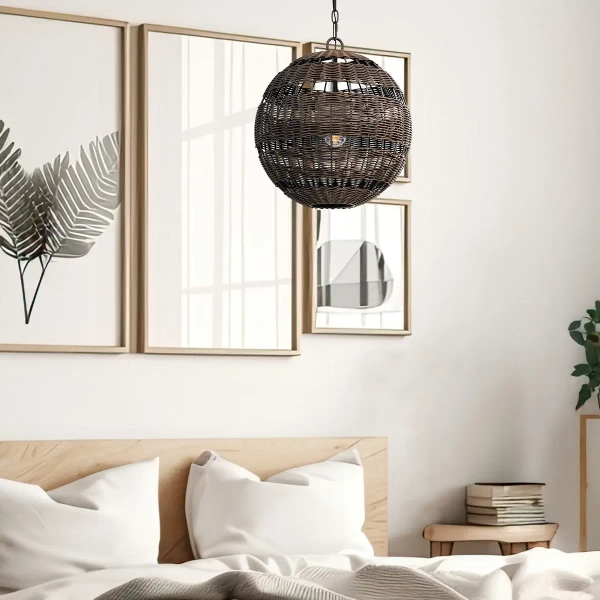 Ekologiczny żyrandol Lindendale QZ-LINDENDALE-P-WT okrągły rattan czarny