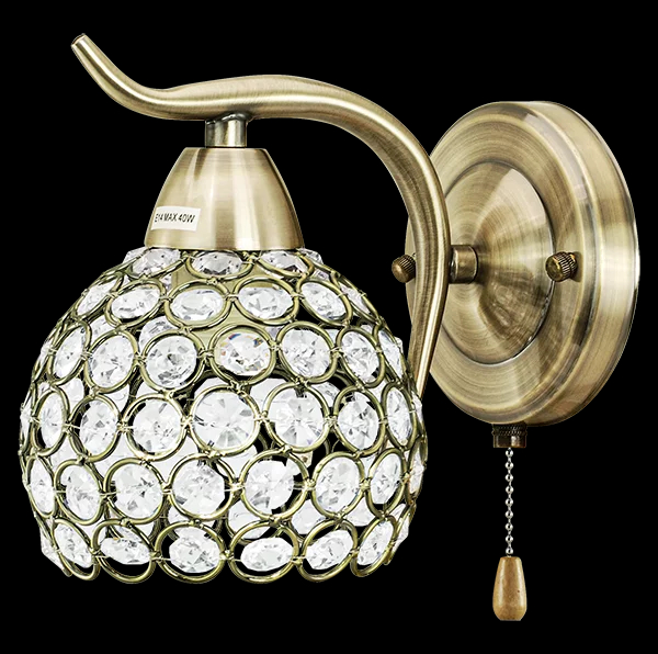 Pałacowy kinkiet glamour 8707/1 21QG z włącznikiem mosiądz