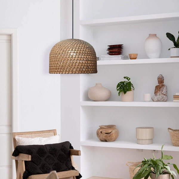 Wisząca lampa kopuła Kanso LP-2025/1P 40 cm nad wyspę drewniana brązowa