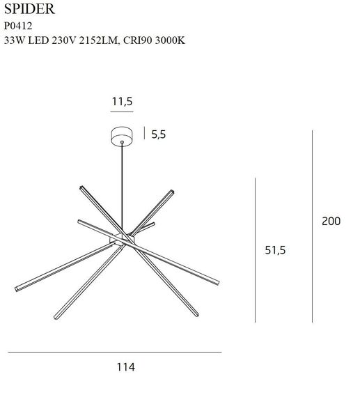 Loftowa LAMPA wisząca SPIDER P0412 Maxlight metalowa OPRAWA pręty LED 33W 3000K zwis czarny