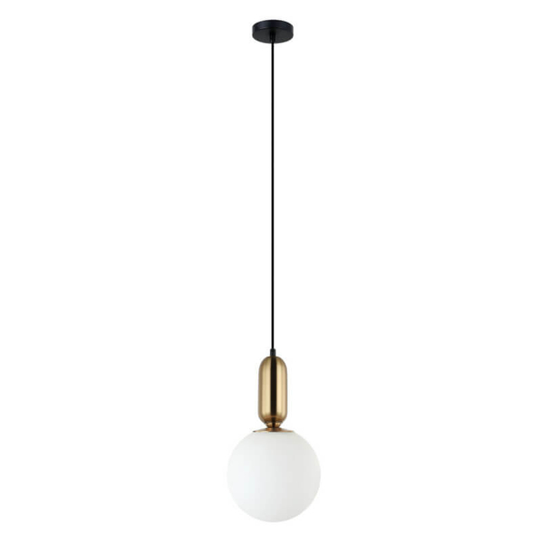 Pojedyncza lampa wisząca Aldeva do pokoju mosiądz biała