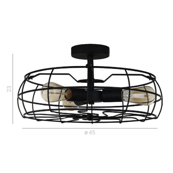 Industrialna LAMPA sufitowa RAYO MXM-2580/3 BK Italux druciana OPRAWA metalowa PLAFON wiatrak wentylator loft drut czarny