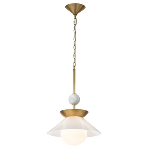 Modernistyczna lampa wisząca Saucer QN-SAUCER-1P-M-AB-OPAL szklana mosiądz